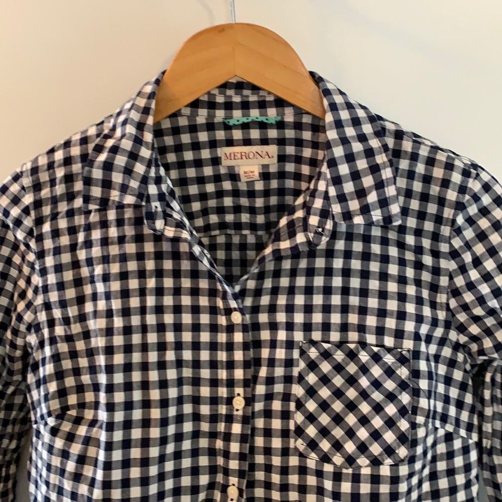 Navy and white Gingham button down